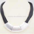 White Gold Charm Black Leather Choker Necklace For Women